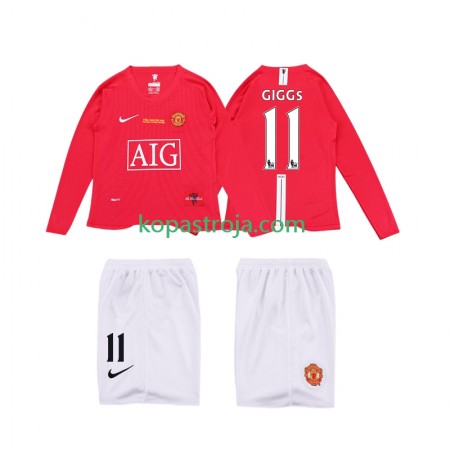 Billiga Fotbollströjor Manchester United GIGGS 11 Premier League 2008 2009 Retro Barn Hemma tröja Långärmad